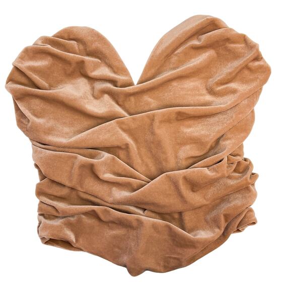 Express Size M Body Contour Velour Strapless Ruched Top Beige Sweetheart Tan - Picture 1 of 9